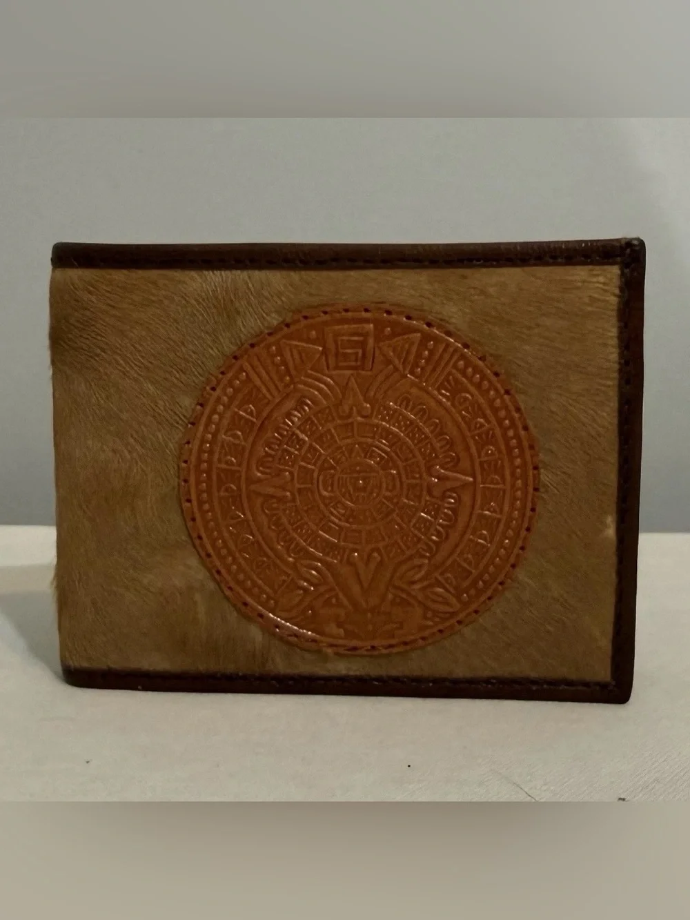 Hair on Hide Leather Embossed Medallion Bi-fold Wallet Multicolor
